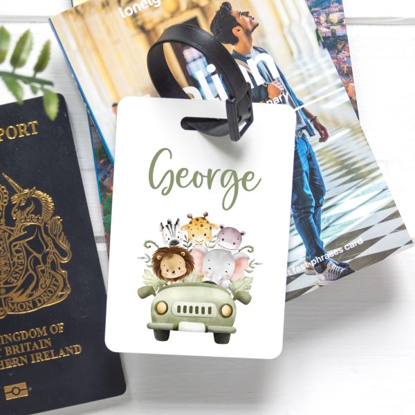 Personalised Kids Name Safari Themed Wooden Luggage Tag - Image 2