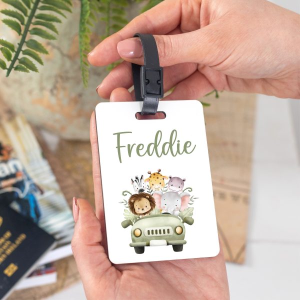 Personalised Kids Name Safari Themed Wooden Luggage Tag - Image 4