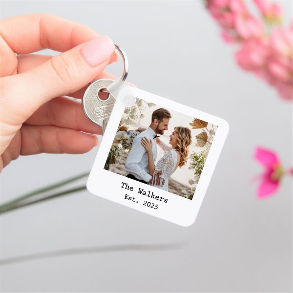 Personalised Romantic Memory Polaroid Style Photo & Message Plastic Keyring - Image 2