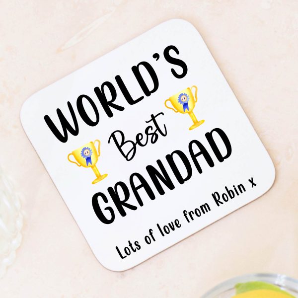 Personalised The World's Best Grandad Wooden Coaster - Image 4
