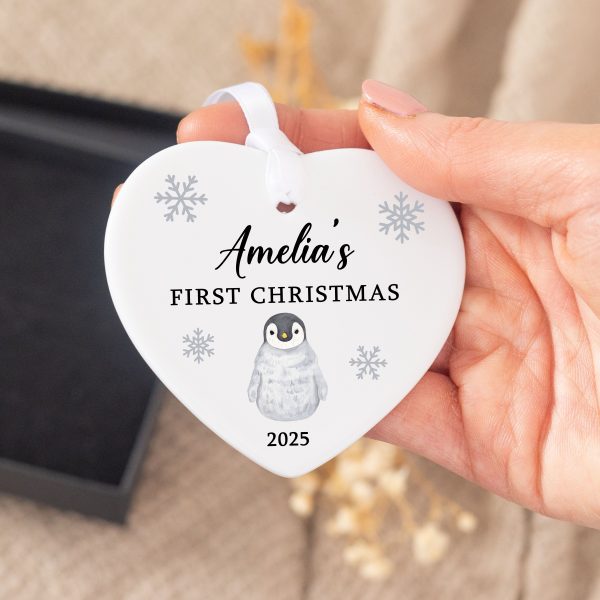 Personalised Photo & Baby's First Christmas Penguin Ceramic Bauble Decoration - Image 10
