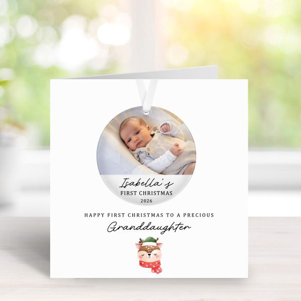 Personalised Baby’s First Christmas Card & Acrylic Bauble - Image 5