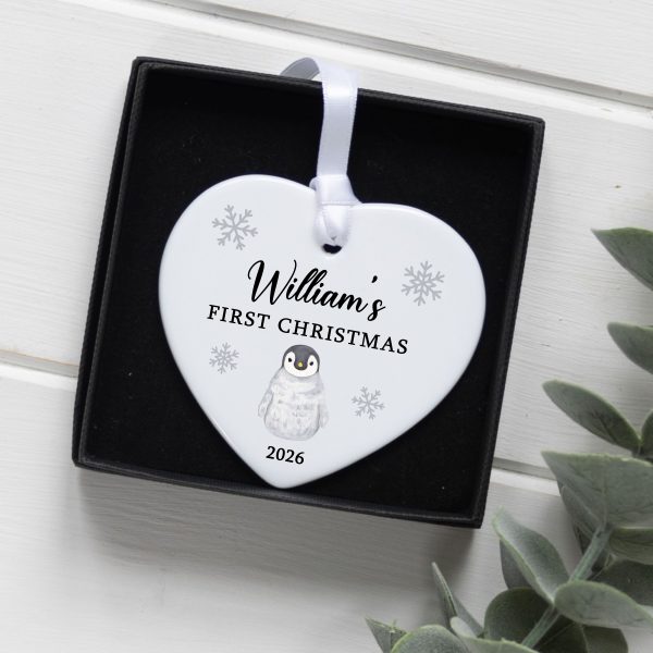 Personalised Photo & Baby's First Christmas Penguin Ceramic Bauble Decoration - Image 3