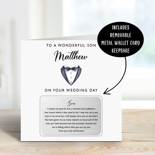 Personalised Son Wedding Day Card & Metal Wallet Card Keepsake - Image 2