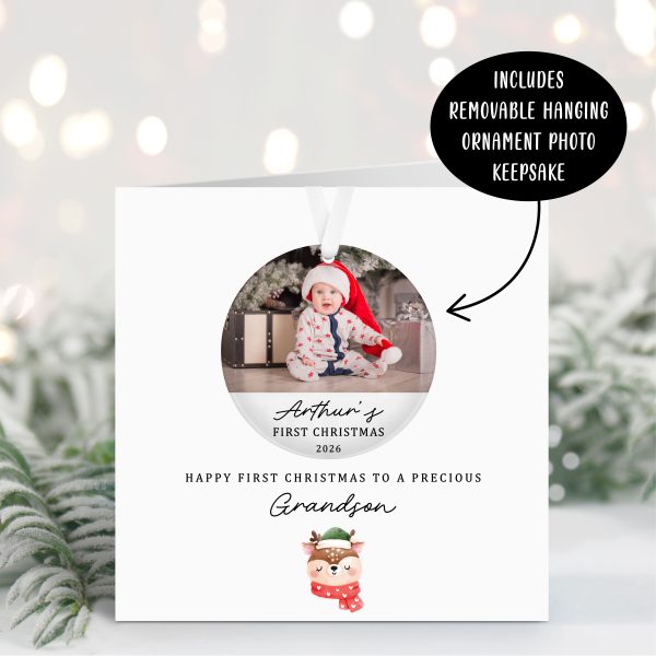 Personalised First Christmas Grandson Card | Handmade Keepsake Bauble Christmas Card - Image 3