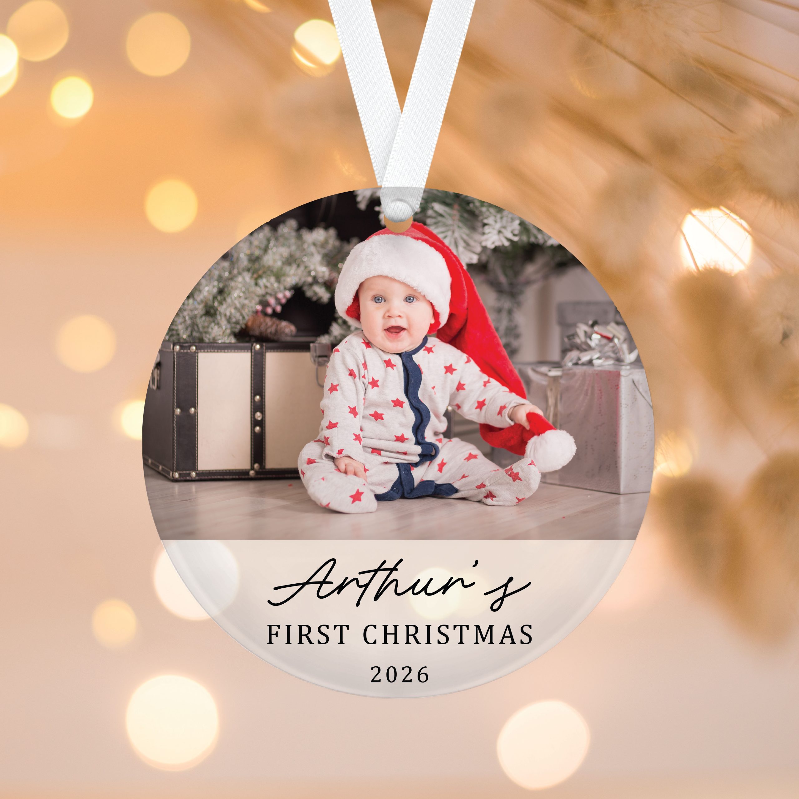Personalised First Christmas Card for Nephew with Acrylic Xmas Tree Bauble - Image 3