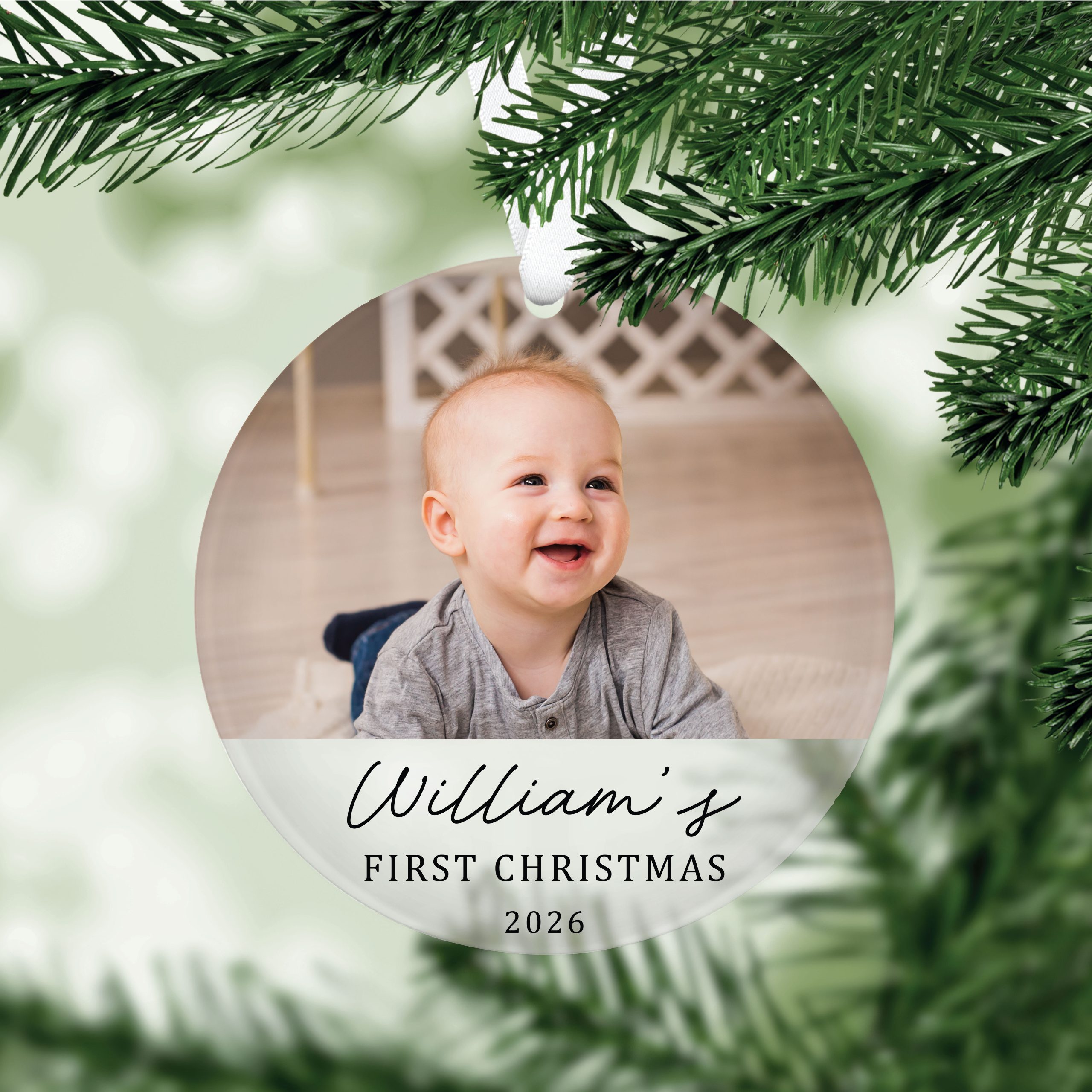 Personalised First Christmas Card for Nephew with Acrylic Xmas Tree Bauble - Image 8