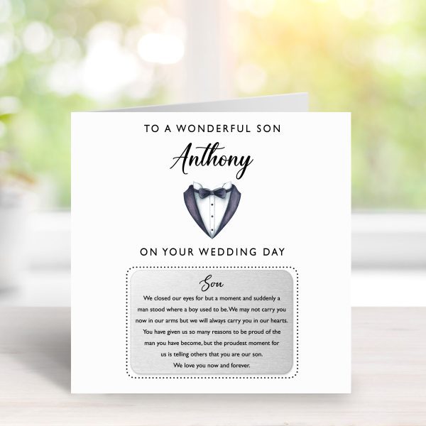 Personalised Son Wedding Day Card & Metal Wallet Card Keepsake - Image 7