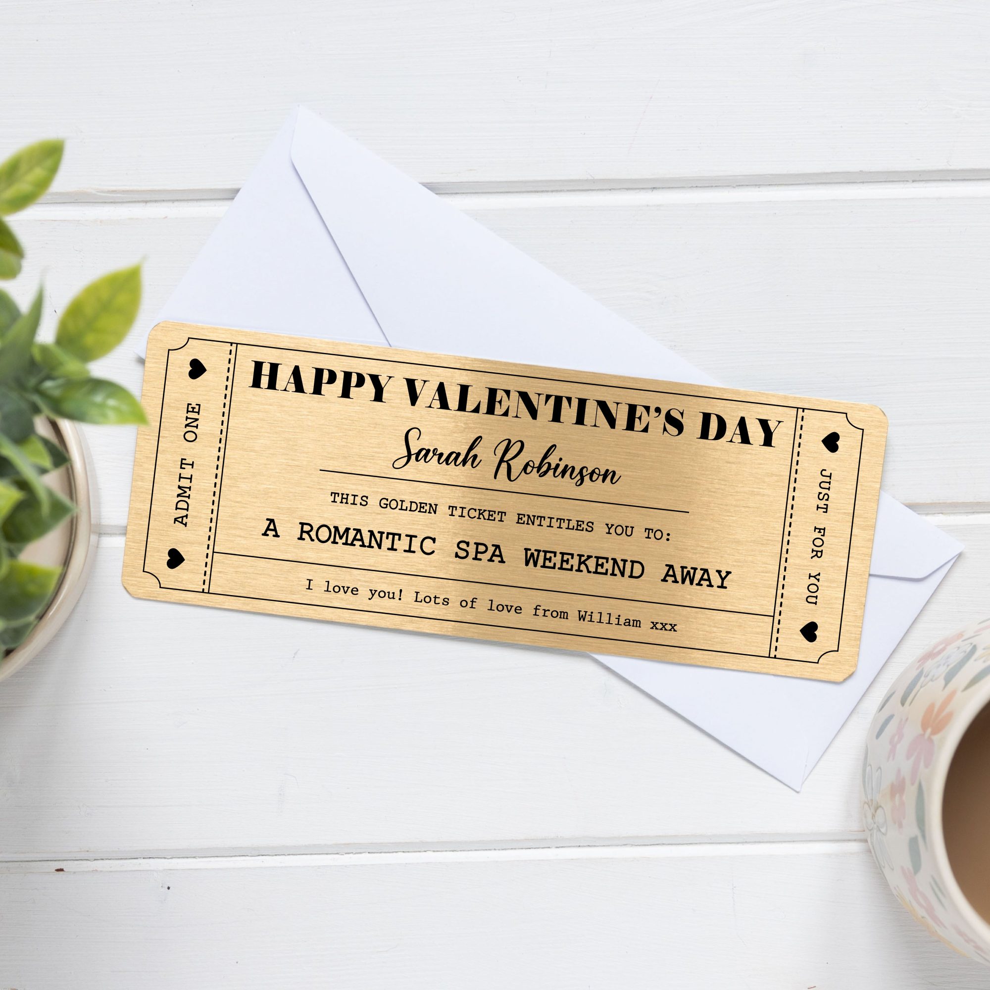 Personalised Happy Valentine’s Metal Golden Ticket Gift Voucher Card - Valentine's Gift for Him or Her - Image 8